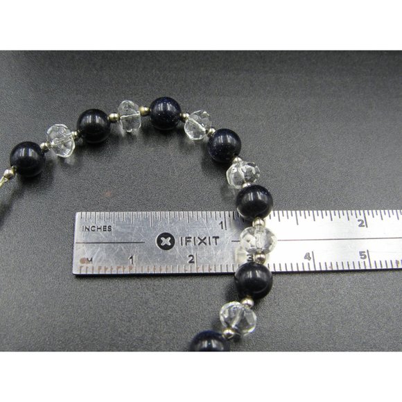 7" Sterling Silver Blue Black And Clear Glass Orbs Bracelet Vintage Elegant - Picture 4 of 5